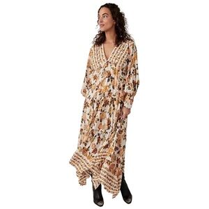 Free People Floral Maxi Dress - Cream and Brown